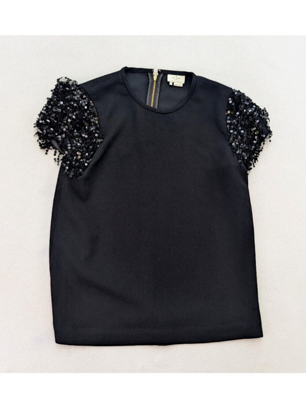 Kate Spade Live Colorfully Women's Top Size 6 Black Sequin Fringe Sleeves